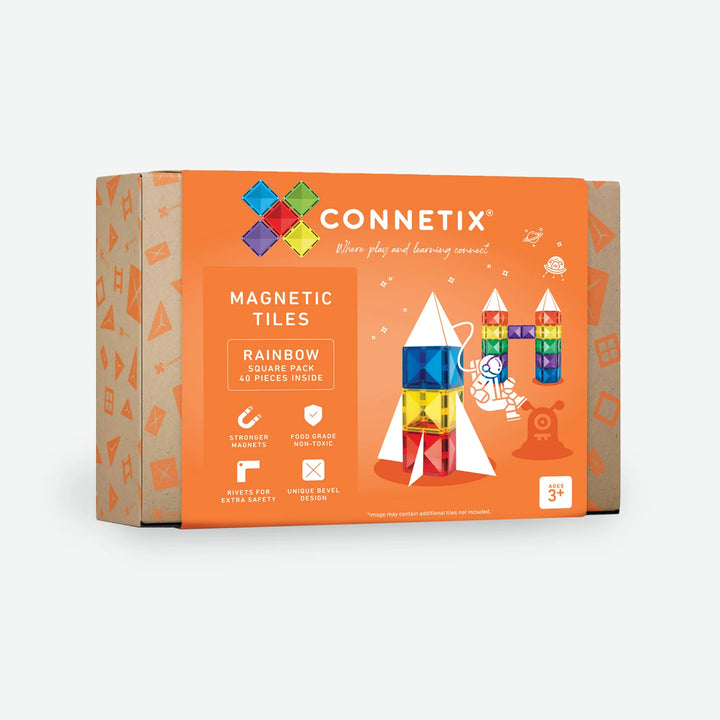>CONNETIX Rainbow Tiles - 40 Pieces Rainbow Square Pack