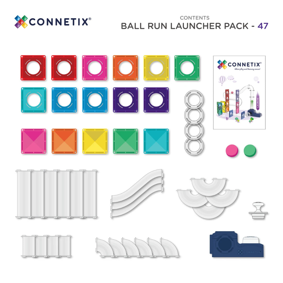 >CONNETIX Bright Tiles - 47 Pieces Ball Run Launcher Pack