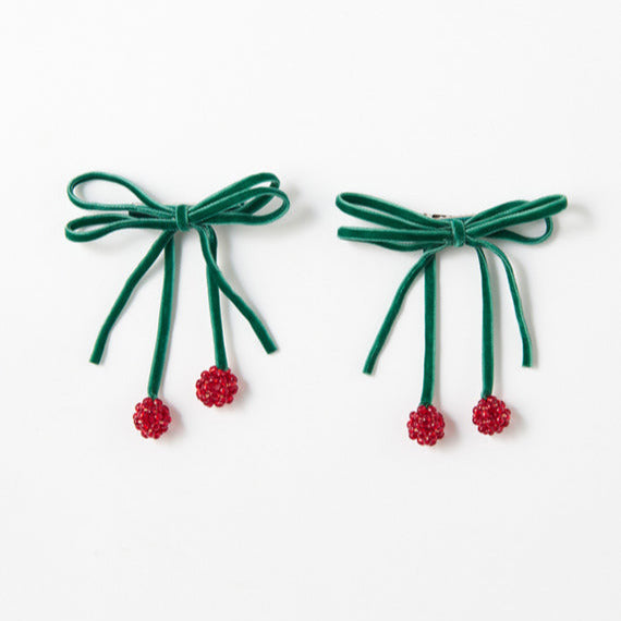 Konges Sloejd Cherry Bow Hair Clips - Smoke Pine 2-Pack