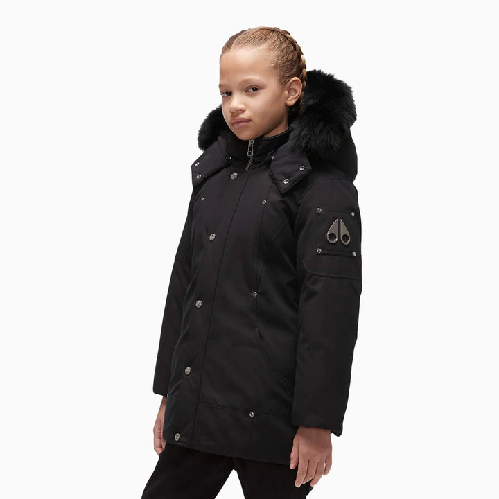 Moose Knuckles Kids Unisex Original Parka Winter Coat in Black / Black Fox Fur