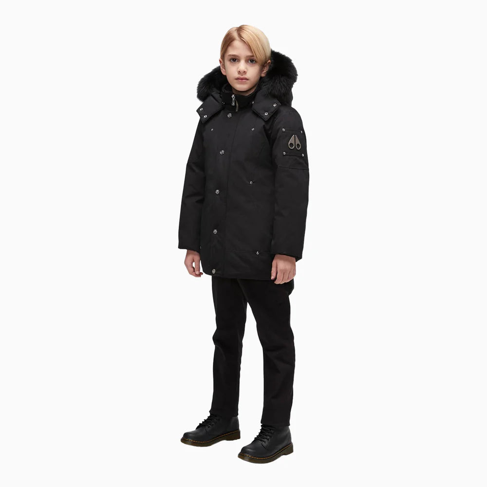 Moose Knuckles Kids Unisex Original Parka Winter Coat in Black / Black Fox Fur