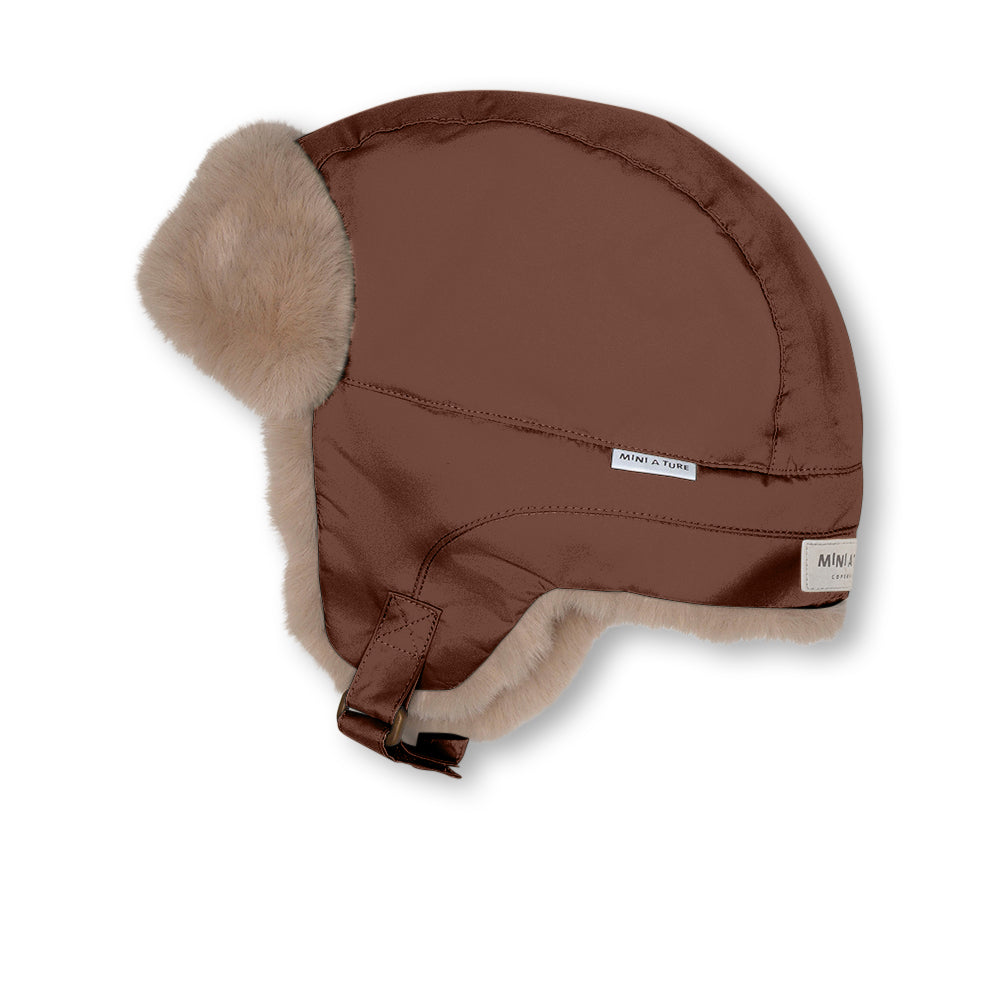 >MINI A TURE Kids CRISTER Teddy Lined Winter Hood - Chestnut Brown