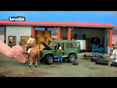 >Bruder 02592 Land Rover Station Wagon w Horse Trailer & horse