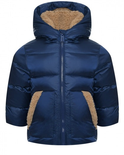 ADD Baby Blue Down Jacket with Fur Trim - 6M