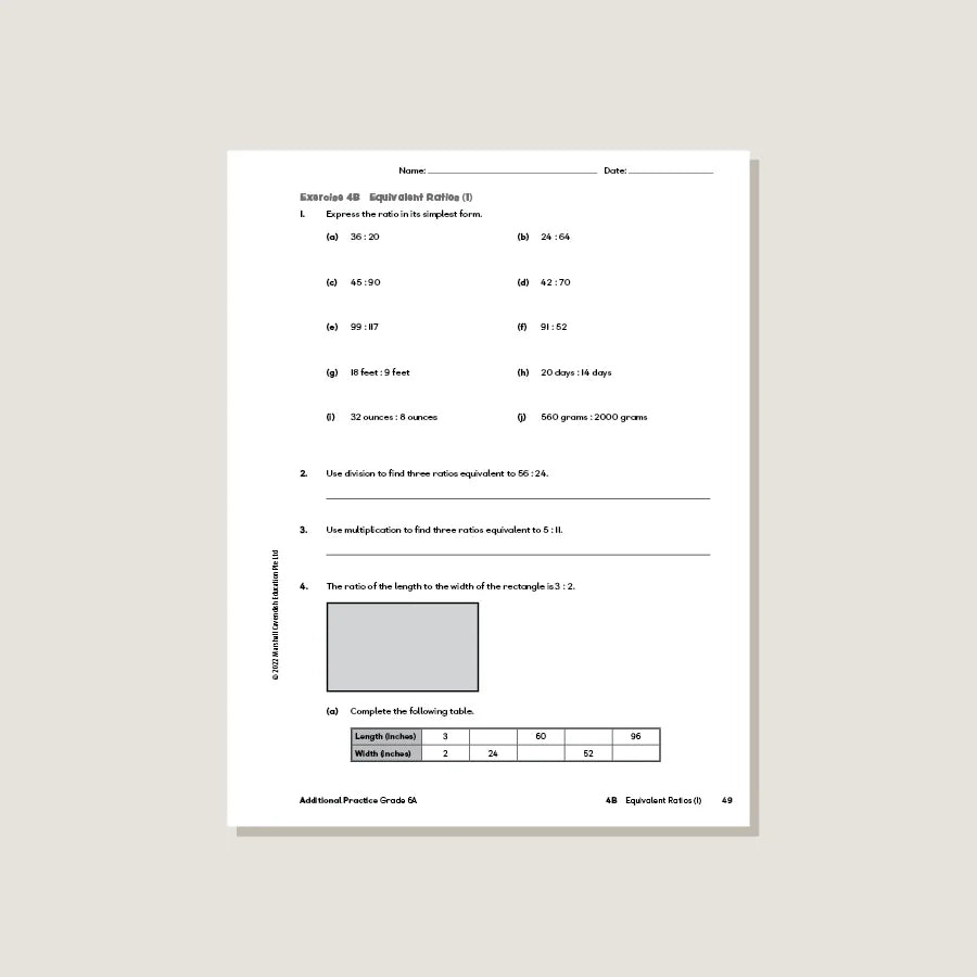 >Singapore Math Primary Mathematics Additional Practice 6A