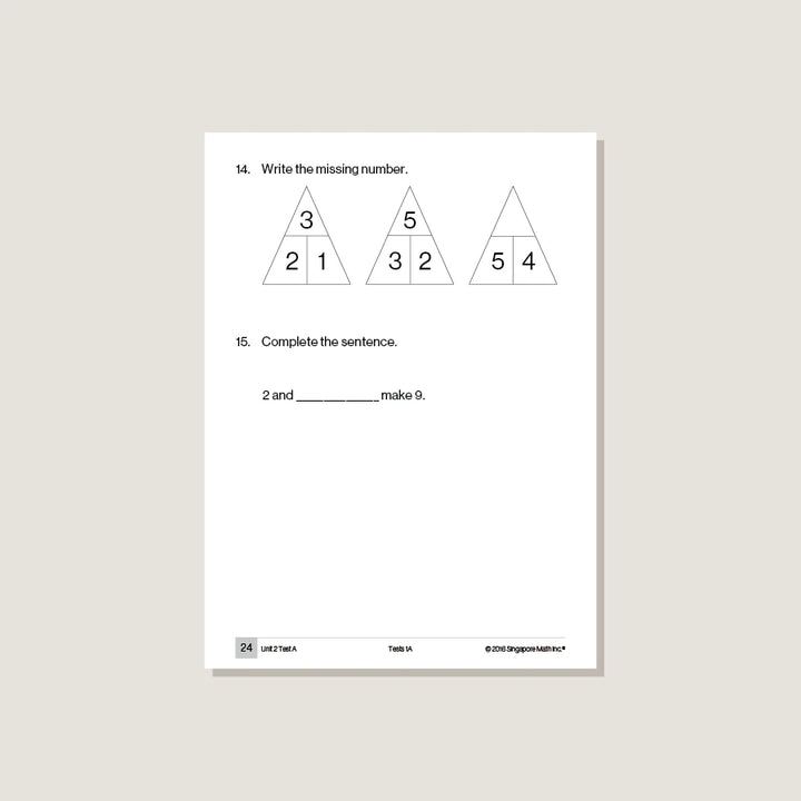 >Singapore Math Primary Mathematics Common Core Edition Tests 1A