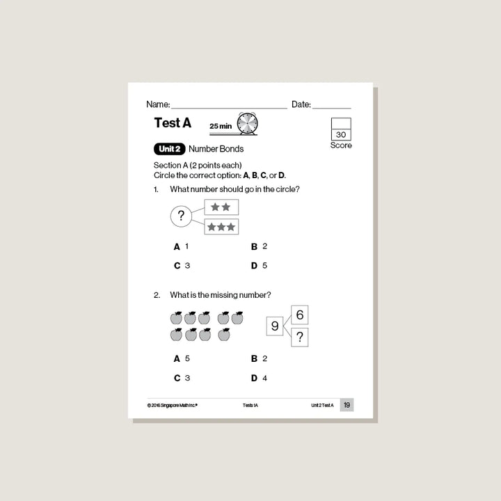 >Singapore Math Primary Mathematics Common Core Edition Tests 1A