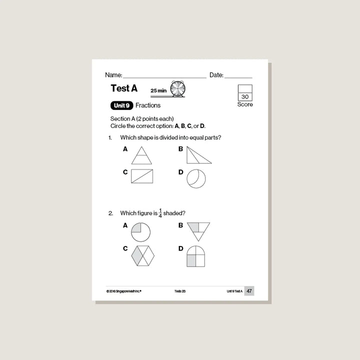 >Singapore Math Primary Mathematics Common Core Edition Tests 2B