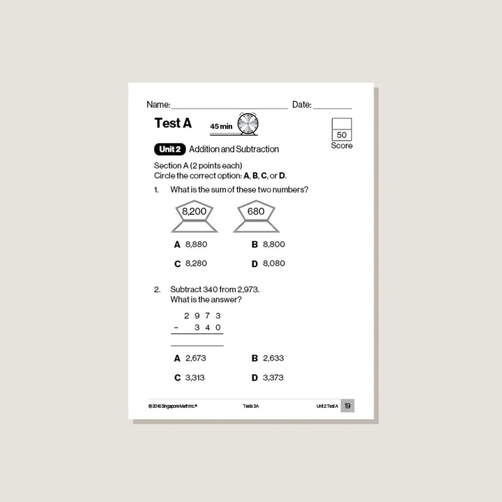 >Singapore Math Primary Mathematics Common Core Edition Tests 3A