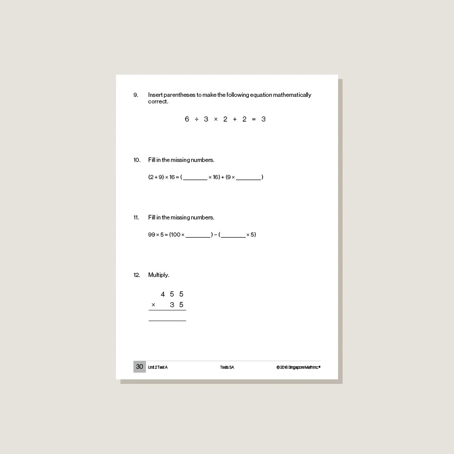 >Singapore Math Primary Mathematics Common Core Edition Tests 5A