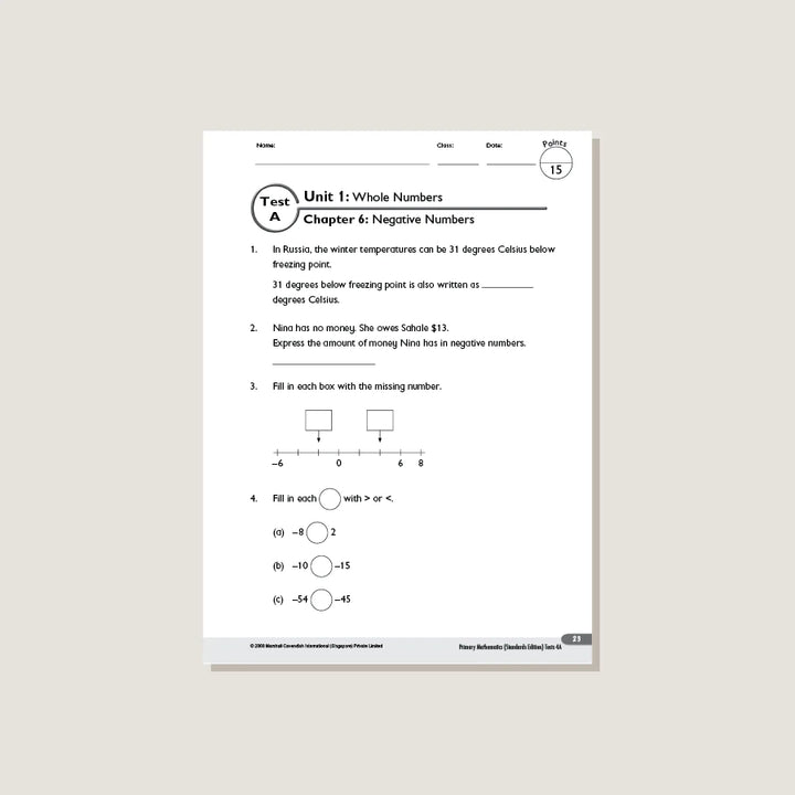 >Singapore Math Primary Mathematics Standards Edition Tests 4A