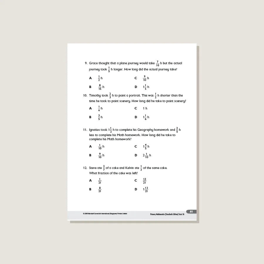 Singapore Math Primary Mathematics Standards Edition Tests 5A