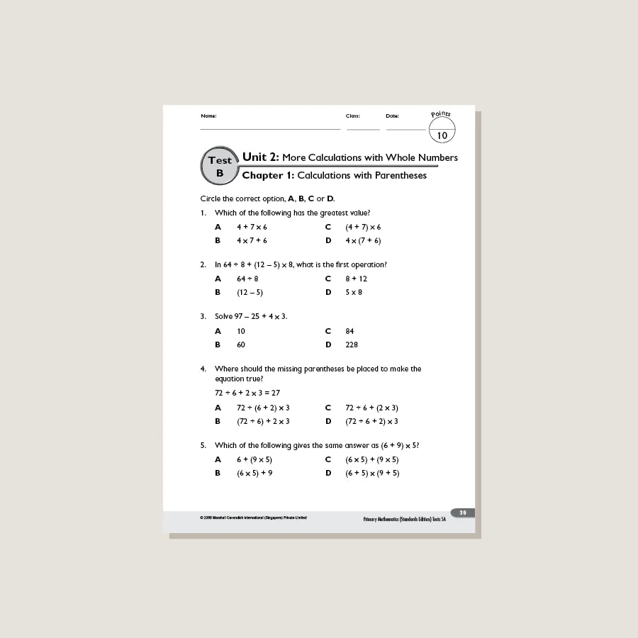 >Singapore Math Primary Mathematics Standards Edition Tests 5A