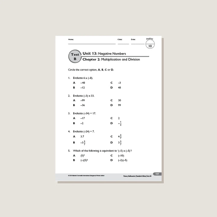 >Singapore Math Primary Mathematics Standards Edition Tests 6B