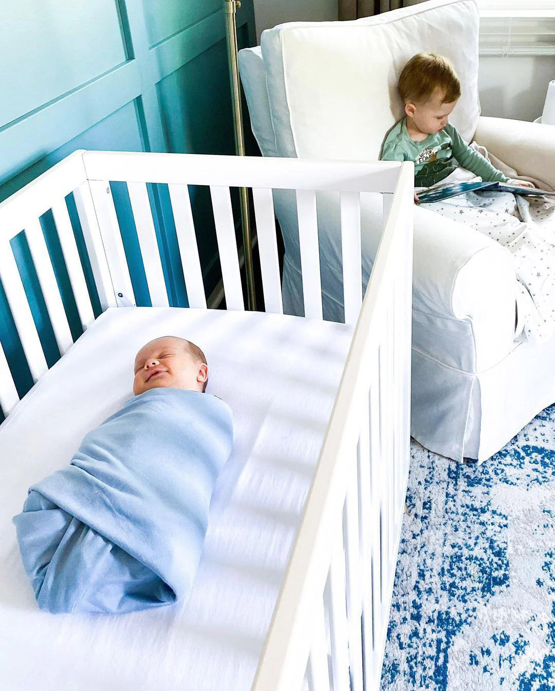 >Woolino Merino Wool Swaddle Blanket 39" x 35.5" - Blue