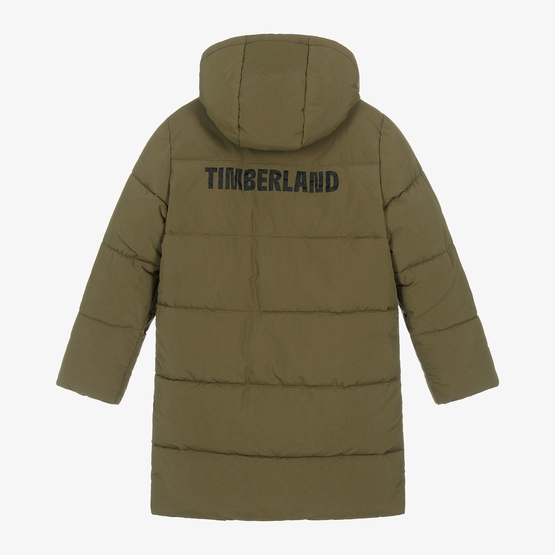 Timberland Kids Hooded Puffer Coat in Khaki Green