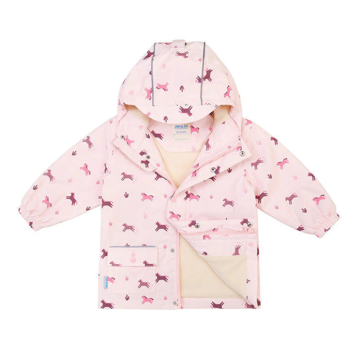 >Jan &amp; Jul Kids Cozy-Dry Waterproof Rain Jacket - Pink Ponies
