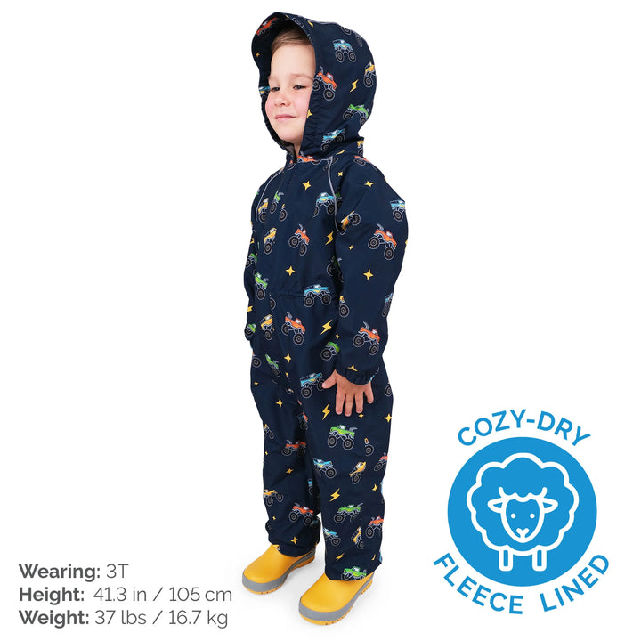 >Jan &amp; Jul Kids Fleece Lined Rain Suits - Big Trucks