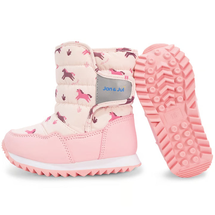 >Jan &amp; Jul Kids Toasty-Dry Tall Puffy Winter Boots - Pink Ponies