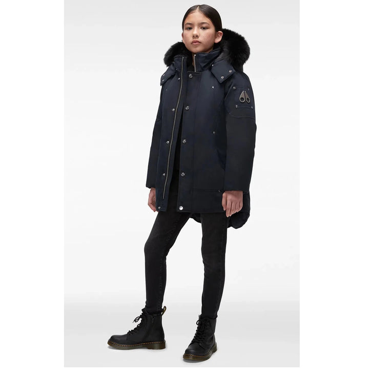 Moose Knuckles Kids Unisex Original Parka Winter Coat in Navy / Black Fox Fur