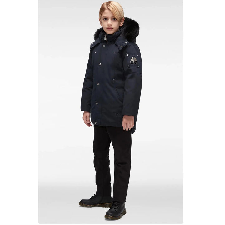 Moose Knuckles Kids Unisex Original Parka Winter Coat in Navy / Black Fox Fur