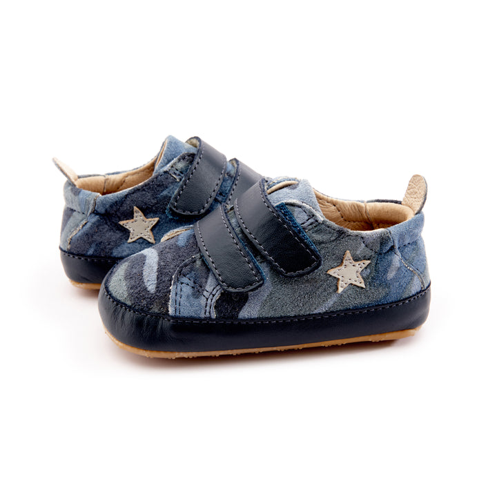 OLD SOLES Kids Baby Boy Star Markert Walker Sneakers in Marine Camo / Navy / Gris