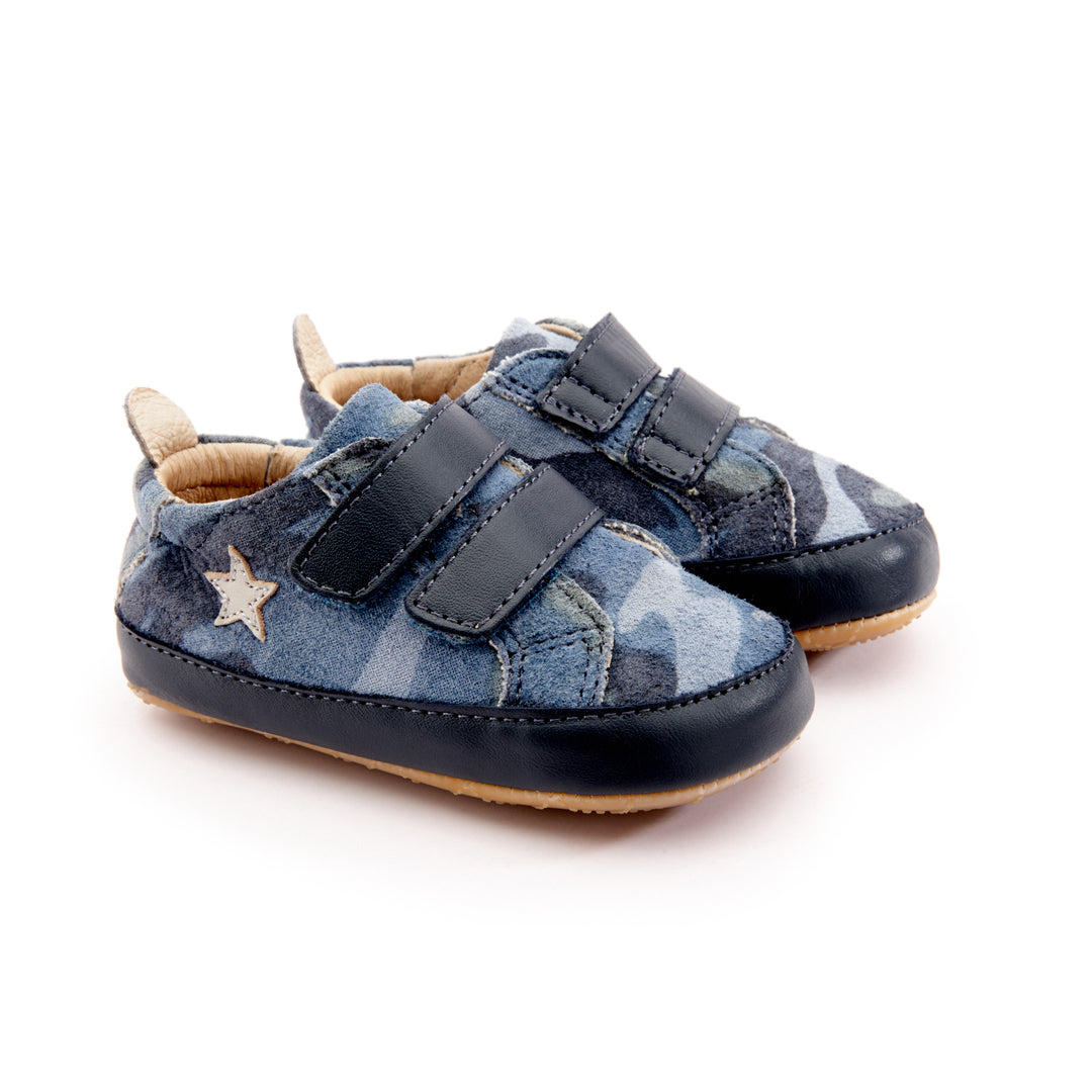 OLD SOLES Kids Baby Boy Star Markert Walker Sneakers in Marine Camo / Navy / Gris