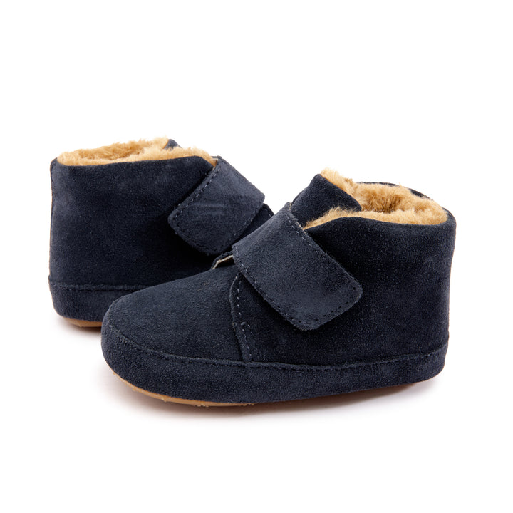 Old Soles Kids Baby 0044R Shloofy Winter Leather Shoes in Navy Suede
