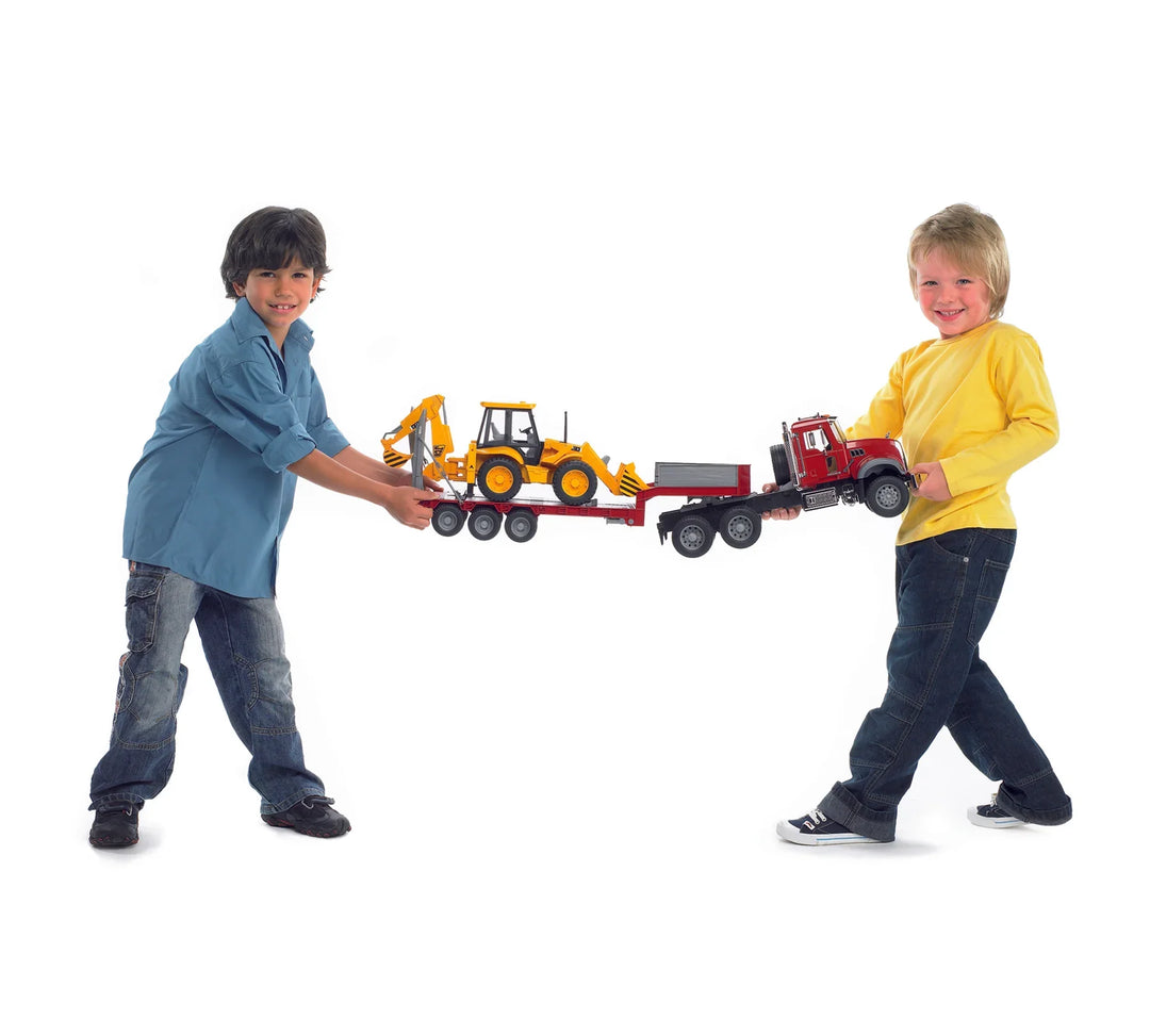 Bruder 02813 MACK Granite Flatbed Truck w JCB Loader Backhoe 36.8 x 7 Mom Loves Me Children Boutique
