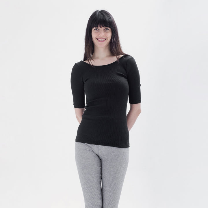 Minimalisma Women's GYM 3/4 Sleeves Seamless Silk Blouse in Black