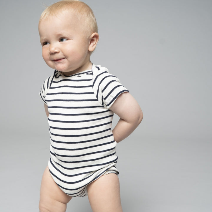 Minimalisma Baby Bingo Signature Silk-Seamless Short-Sleeve Bodysuit - Sailor