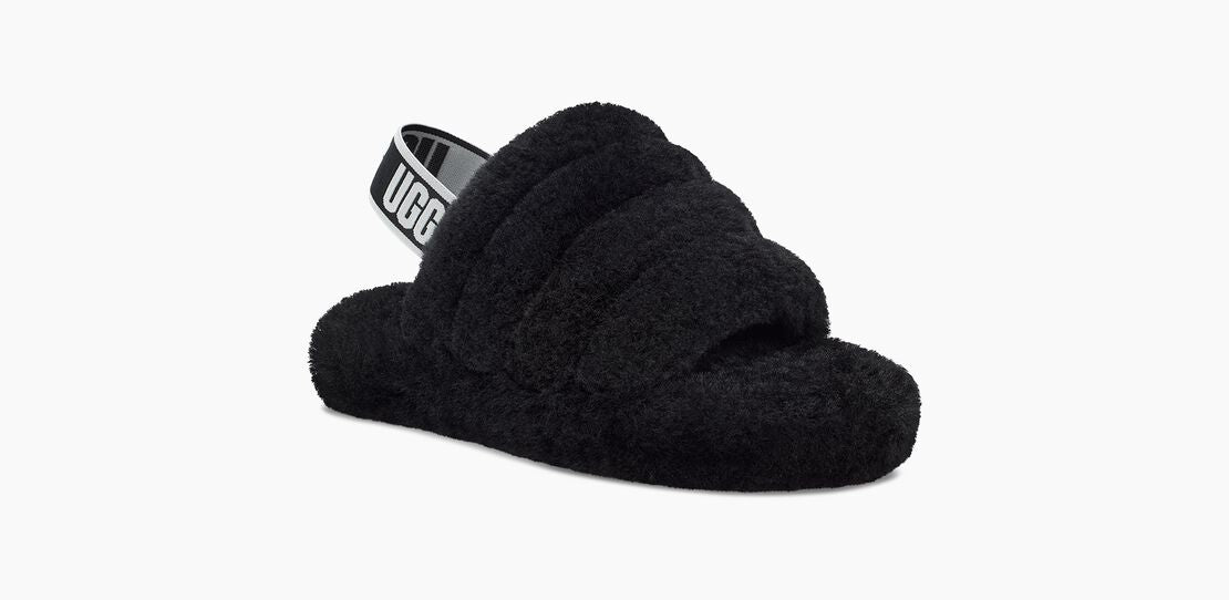 UGG KIDS FLUFF YEAH SLIDE in Black Mom Loves Me Children Boutique