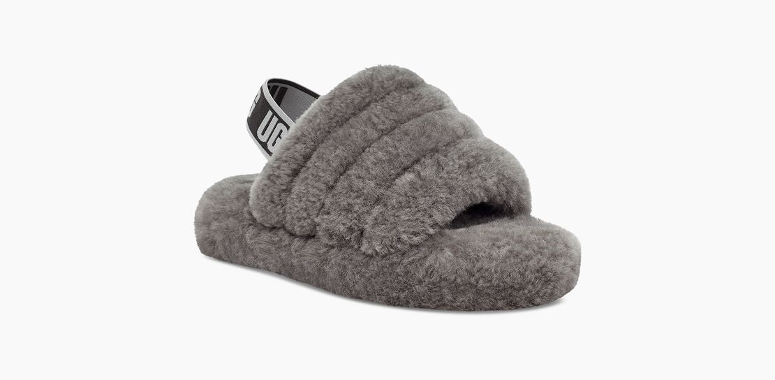 UGG KIDS FLUFF YEAH SLIDE in Charcoal Mom Loves Me Children Boutique