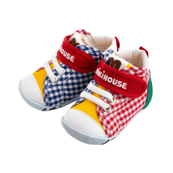 >Miki House My First Walker Shoes Classic High Top - Patchwork Gingham