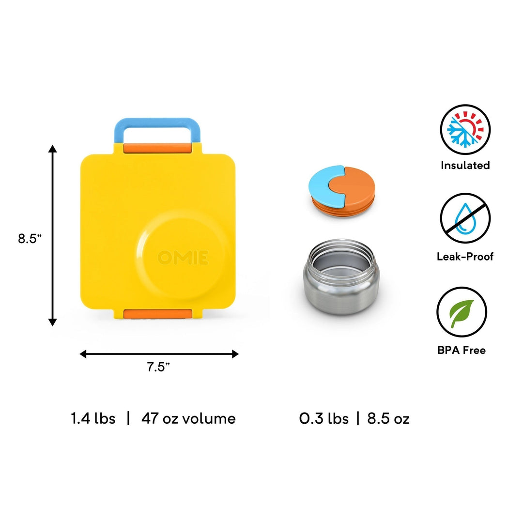 >OmieBox Lunch Box with Fork, Spoon + Pod Set (Sunshine)