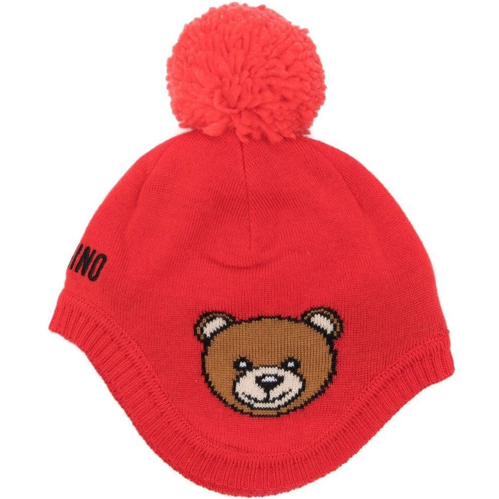 Moschino Baby Kids Logo Pom-Pom Knit Hat - Poppy Red