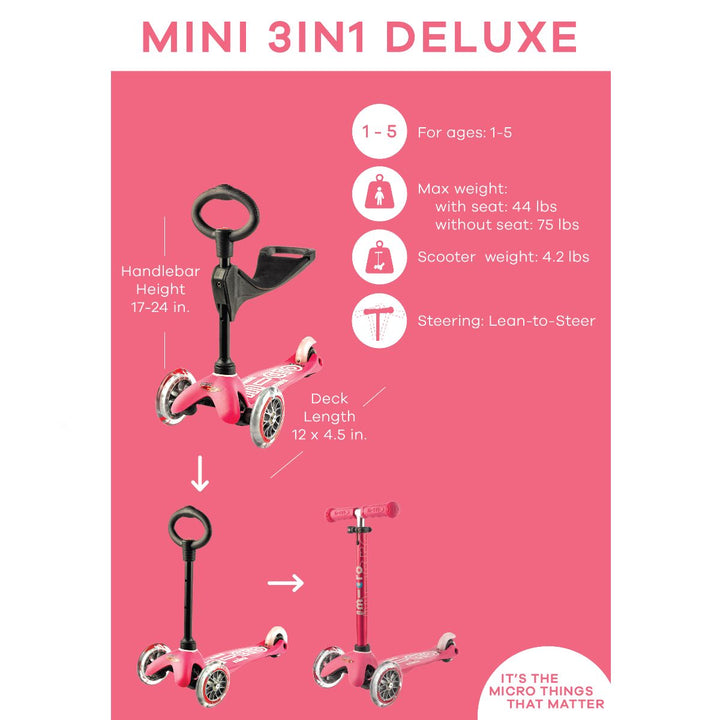 >Micro Kids Mini 3in1 Deluxe Scooter Ages 1-5 (more colors)