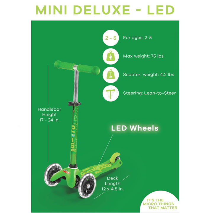Micro Kids Mini Deluxe Led Scooter - Green/Blue [Ages 2-5]
