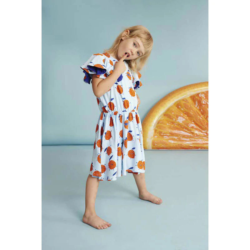 Kukukid Kids Girl Pompom Dress in Light Blue Oranges