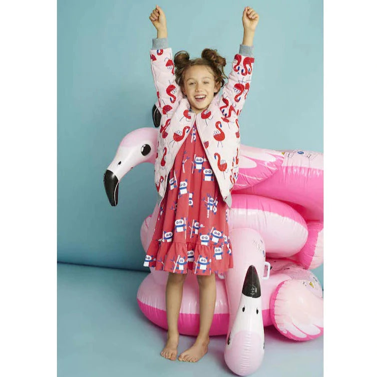 Kukukid Kids Girl Bomber Jacket - Pink Flamingos