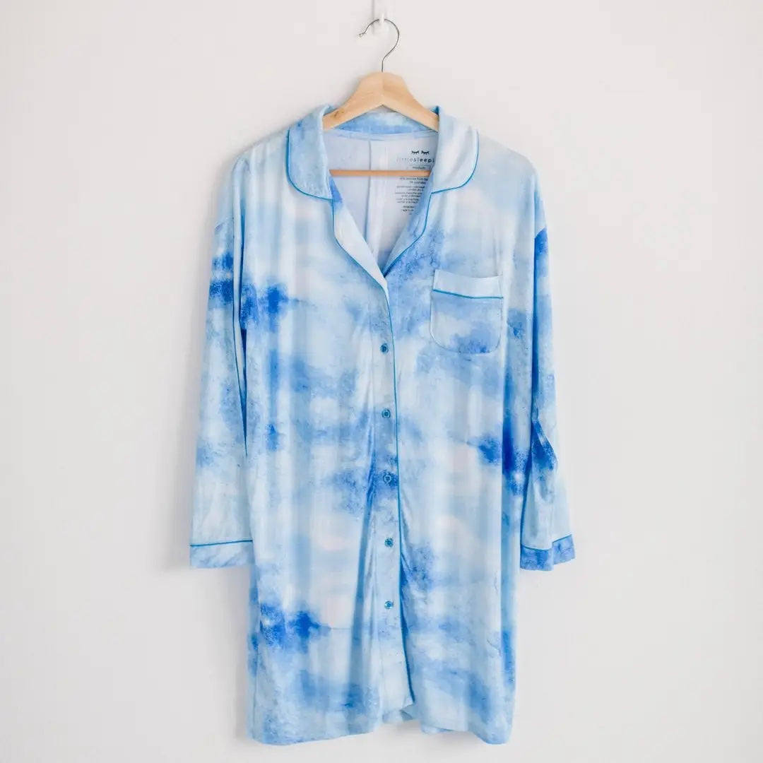 Little Sleepy Blue Watercolor Women's Long Sleeve Sleep Shirt