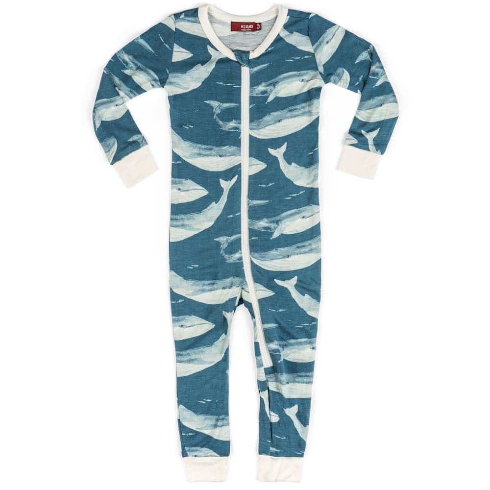 Milkbarn 38104 Baby Blue Whale Bamboo Zipper Pajama