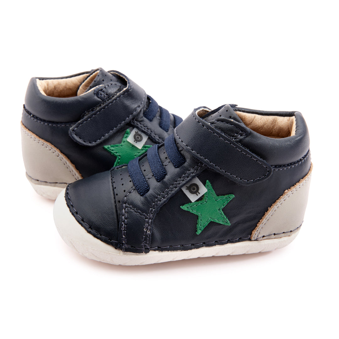 OLD SOLES Kids 4051 Champster Pave Leather Sneakers in Navy / Gris / Neon Green