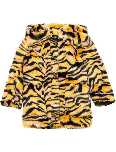 Kenzo Kids Tiger Stripe Faux-fur Coat KK44008 75