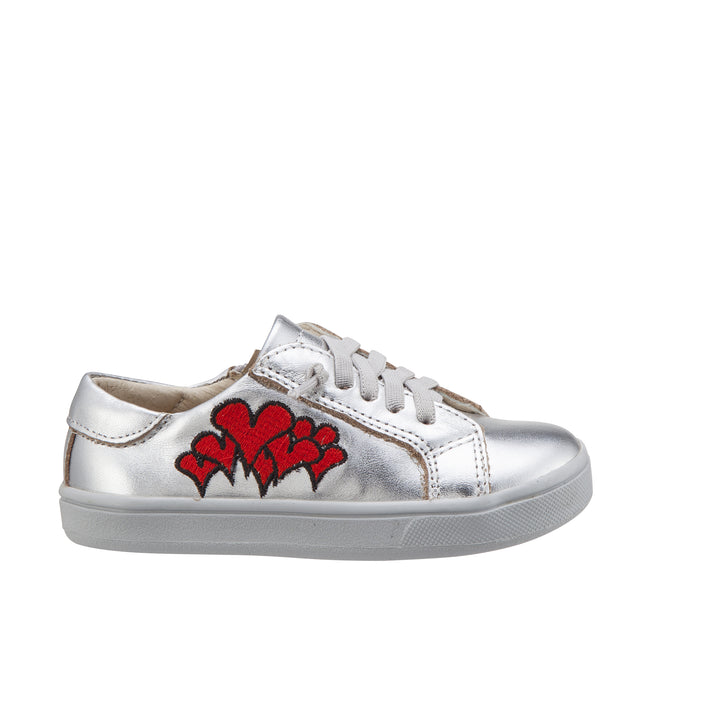 Old Soles Kids Hearts Leather Sneakers in Silver