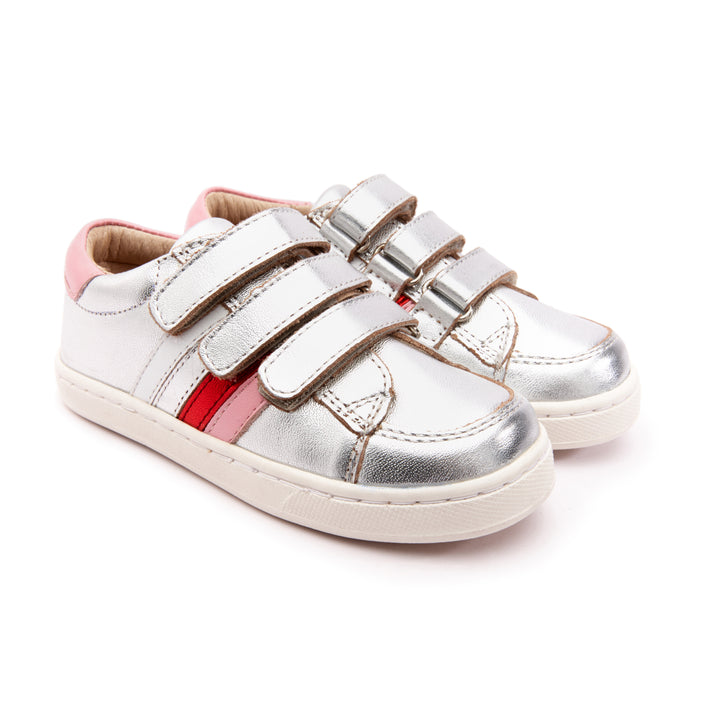 OLD SOLES Kids Girl Sneaky Markert Leather Sneakers in Silver / Pearlised Pink