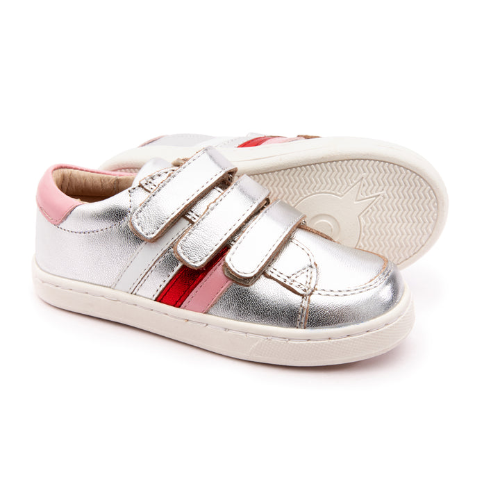 OLD SOLES Kids Girl Sneaky Markert Leather Sneakers in Silver / Pearlised Pink