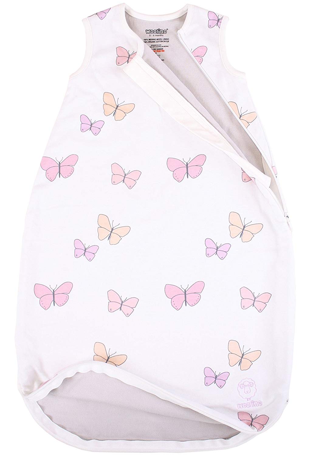 >Woolino 4 Season CLASSIC Merino Wool &amp; Organic Cotton Baby Sleep Bag - Butterfly