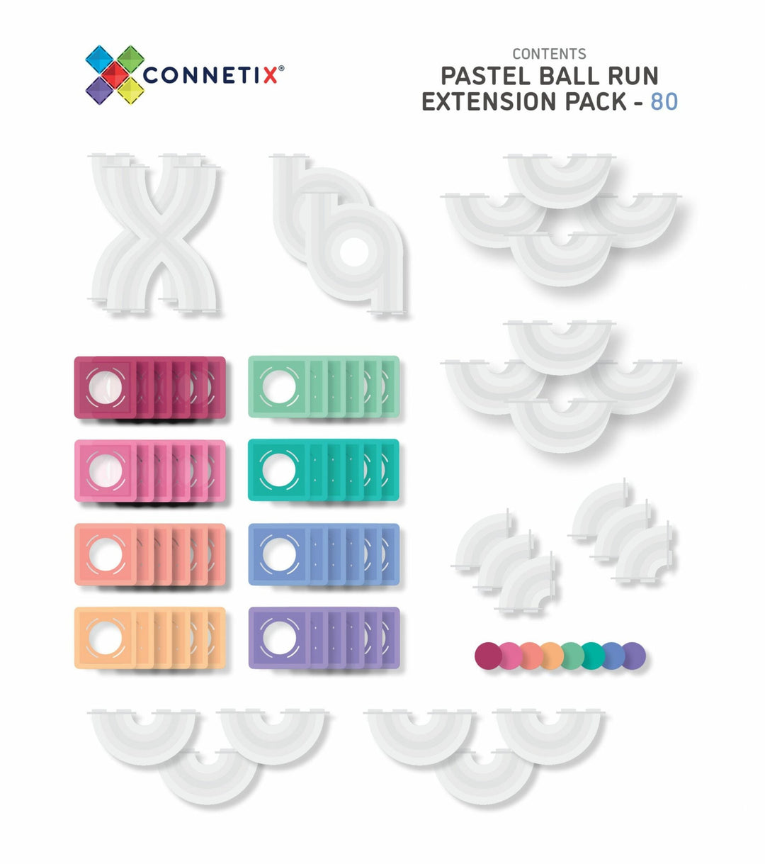 CONNETIX Pastel Range - 80 pc Pastel Ball Run Expansion Pack