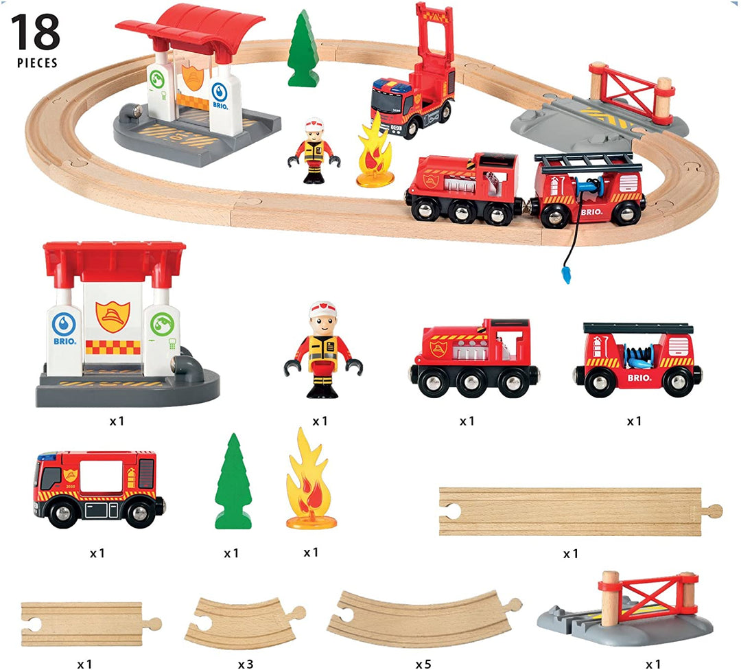 BRIO 33815 Rescue Firefighter Set  18 Piece Train Toy with a Fire